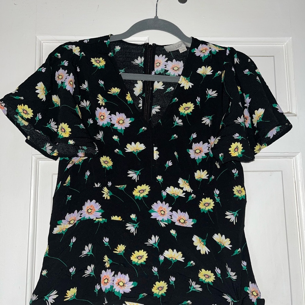 LOFT Black Blouse with Floral Design